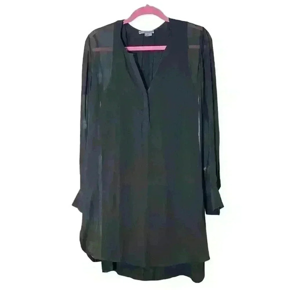 VINCE Double Layer Shirttail Dress Size 4 Black Sheer Lined Cocktail 100% Silk - Picture 2 of 5